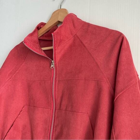 Romwe corduroy full zip jacket watermelon red color size small/4 long sleeve - Picture 7 of 8